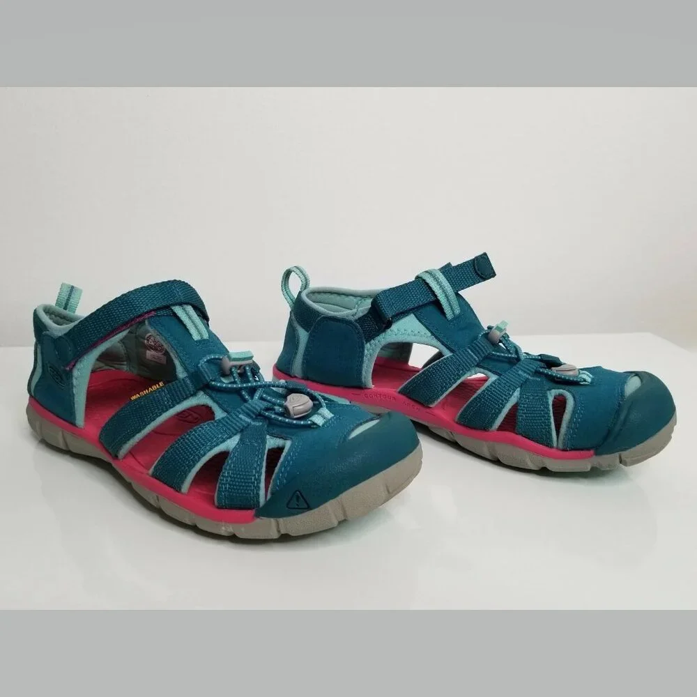KEEN Hiking Trail Seacamp CNX‎ Sandals Shoes Youth Girl 5 Washable Blue Teal